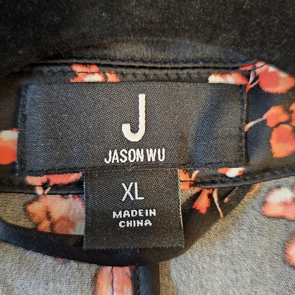 J Jason Wu Women's Woven Printed Lightweight Satin Floral Trench, Black Pink XL - Picture 9 of 9